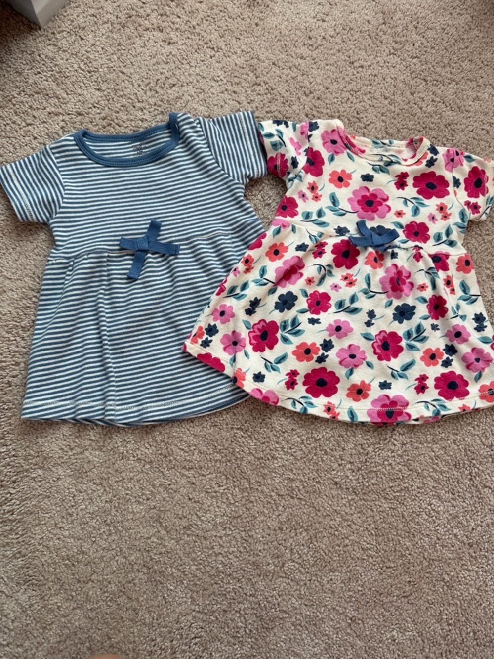 Toddler Girls' Floral & Blue Striped Short Sleeve Dress Set